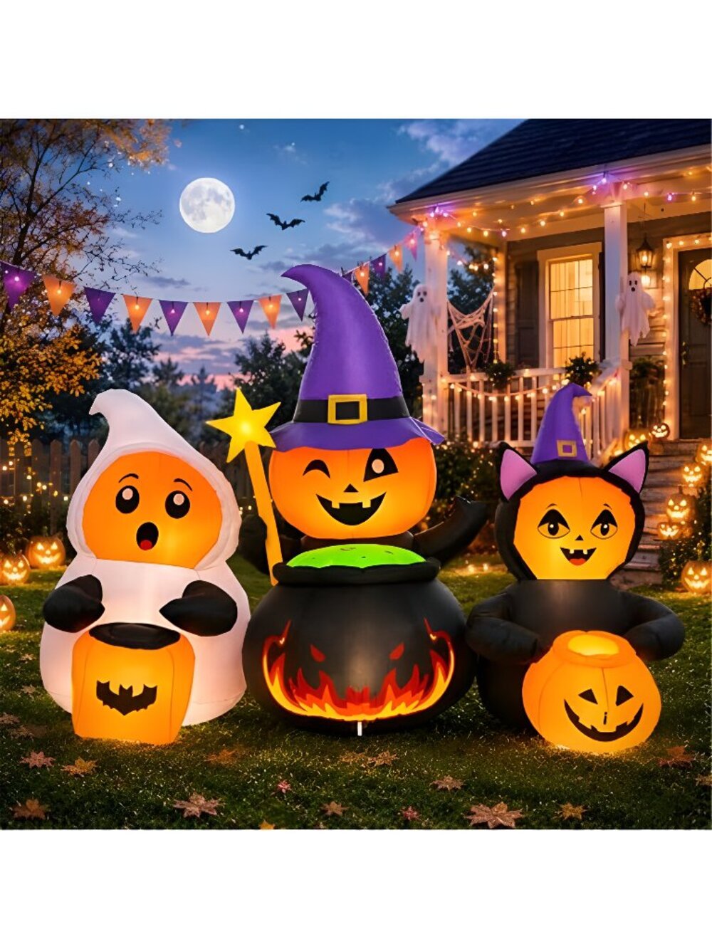 7FT Halloween Inflatables Pumpkin Character Trio, Outdoor Yard Decorations